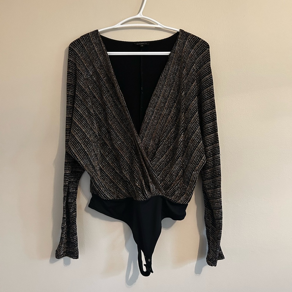 Dynamite Black and Gold Sparkle Bodysuit